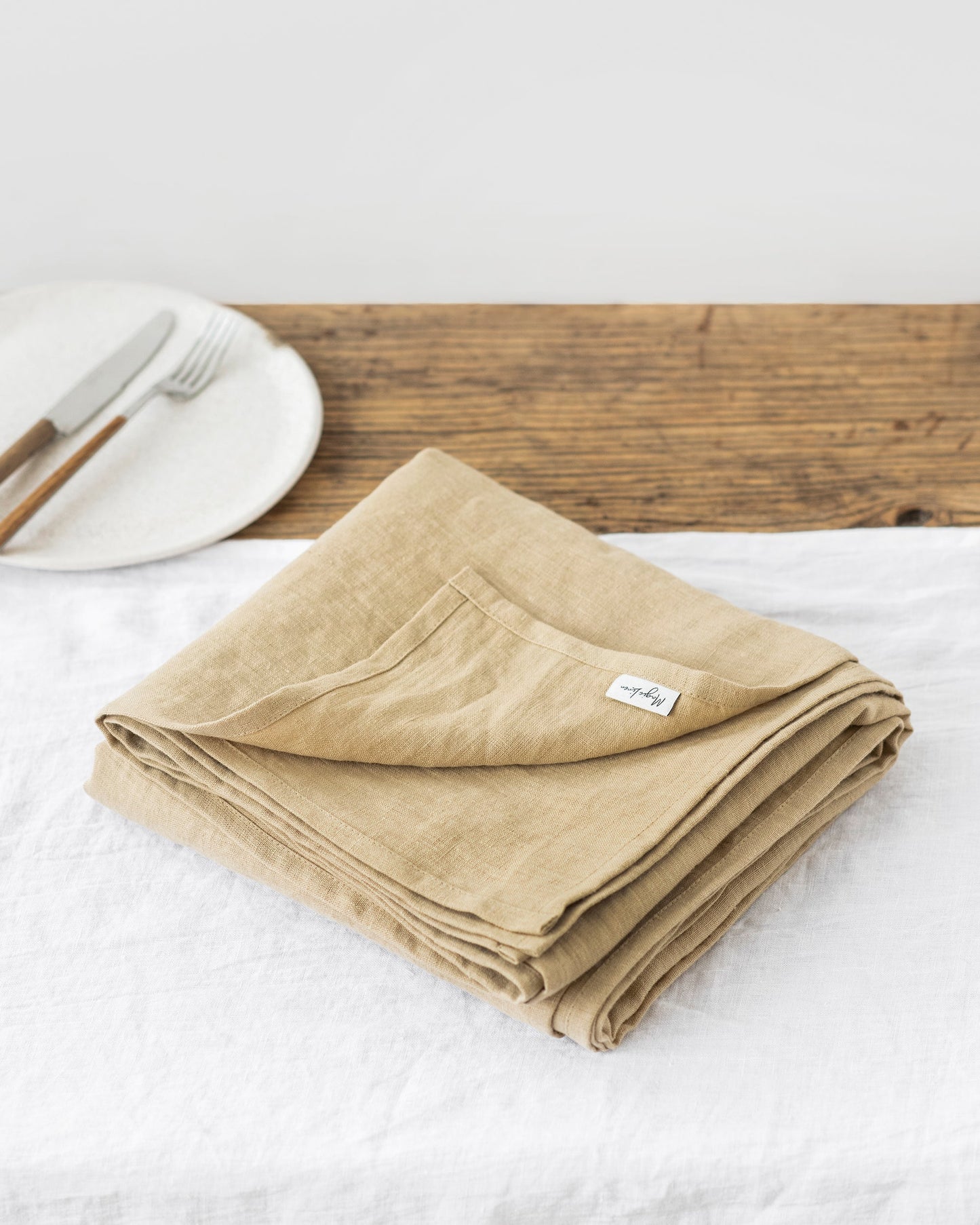 Custom size Sandy beige linen tablecloth - MagicLinen