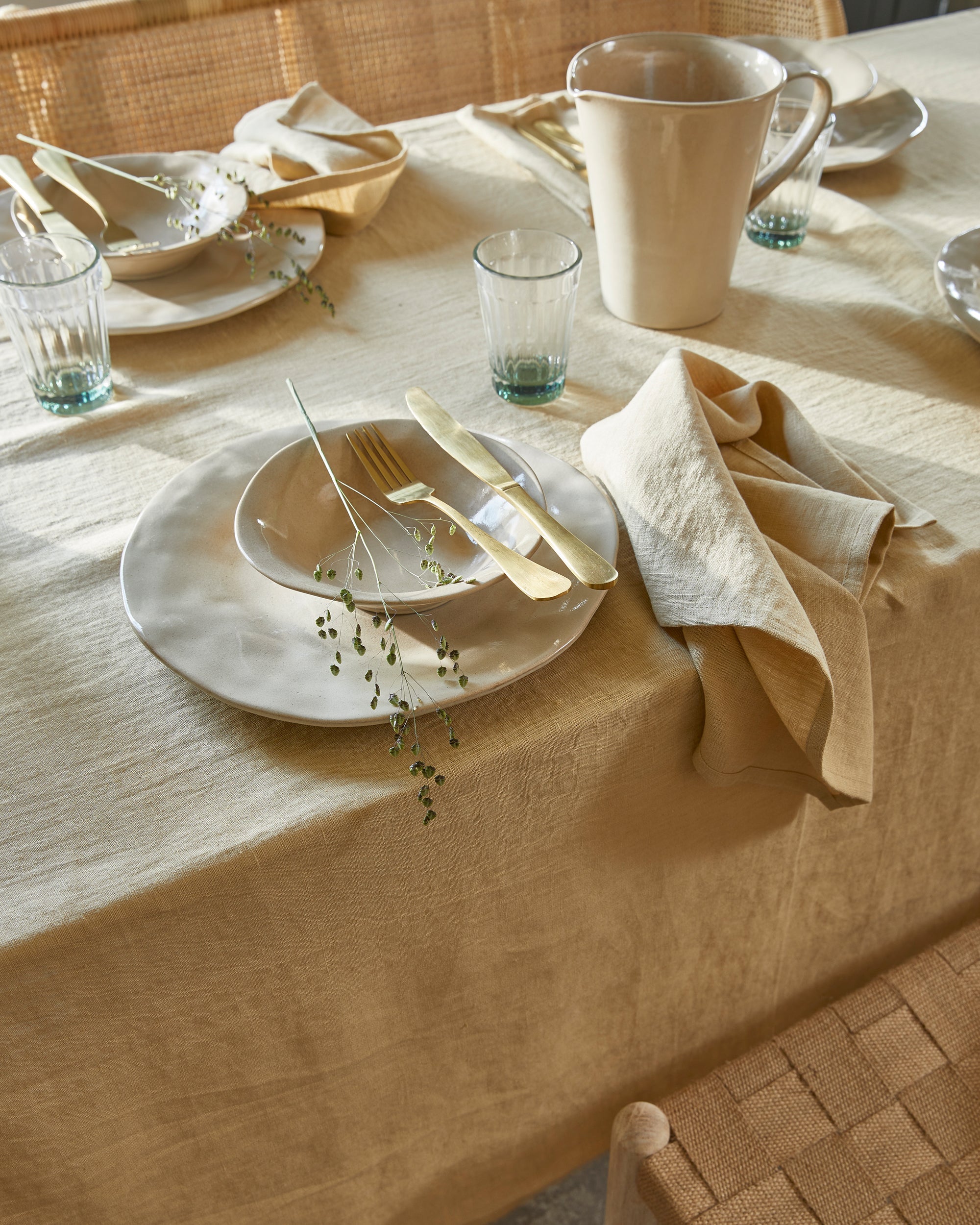 Sandy beige linen tablecloth