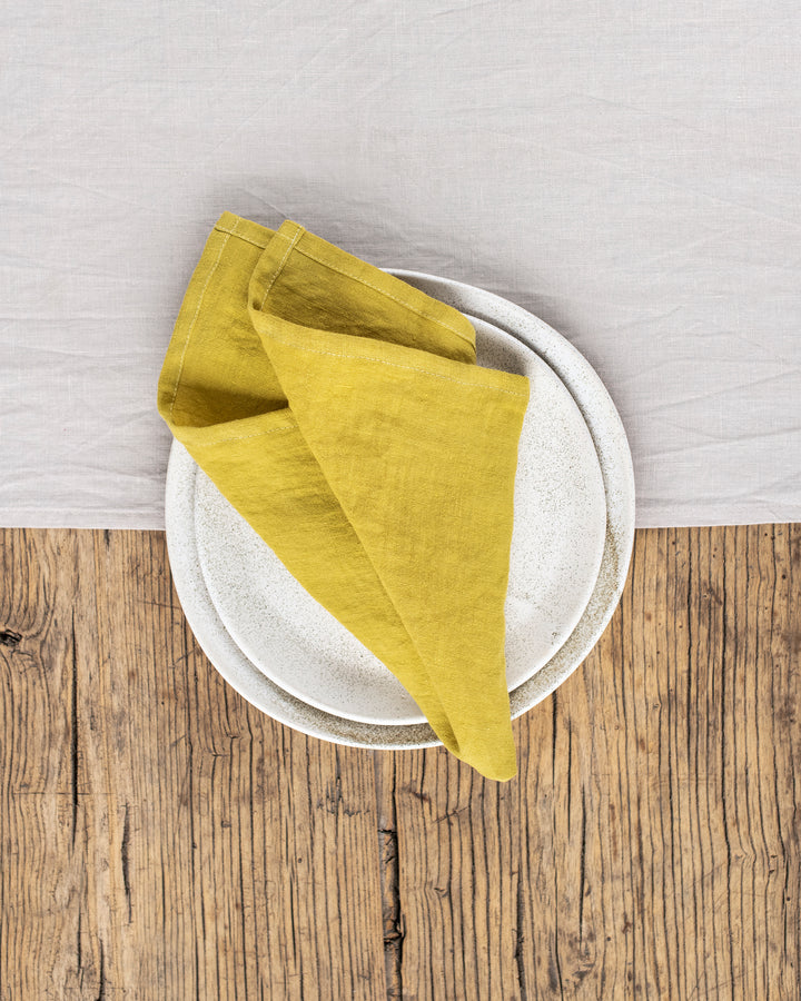 Moss yellow linen napkin set of 2 - MagicLinen