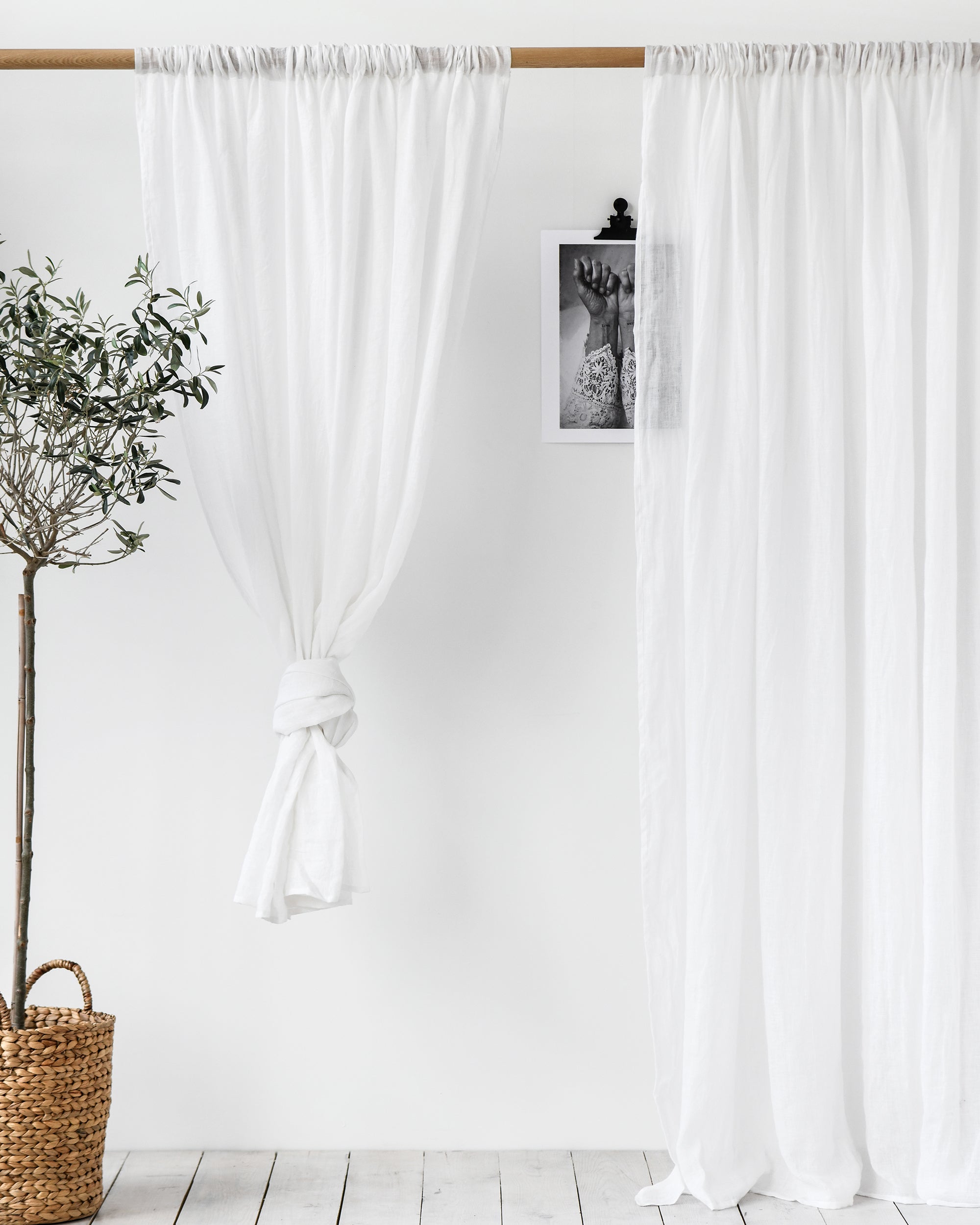 Sheer rod pocket linen curtain panel