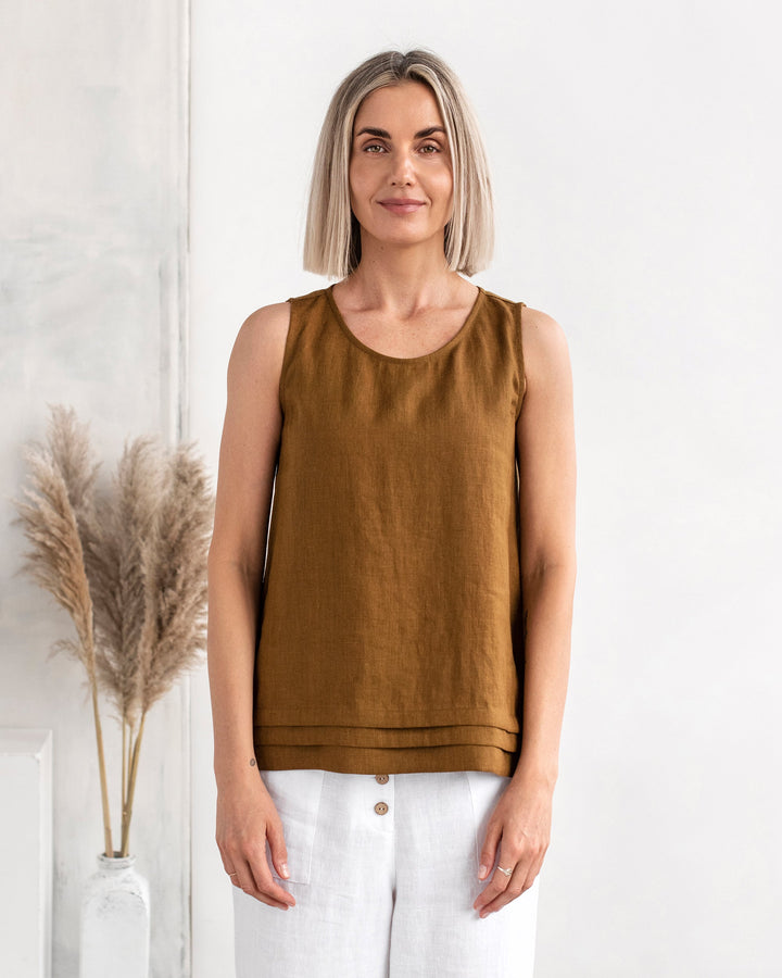 Sleeveless linen blouse TOULON in Khaki brown - MagicLinen