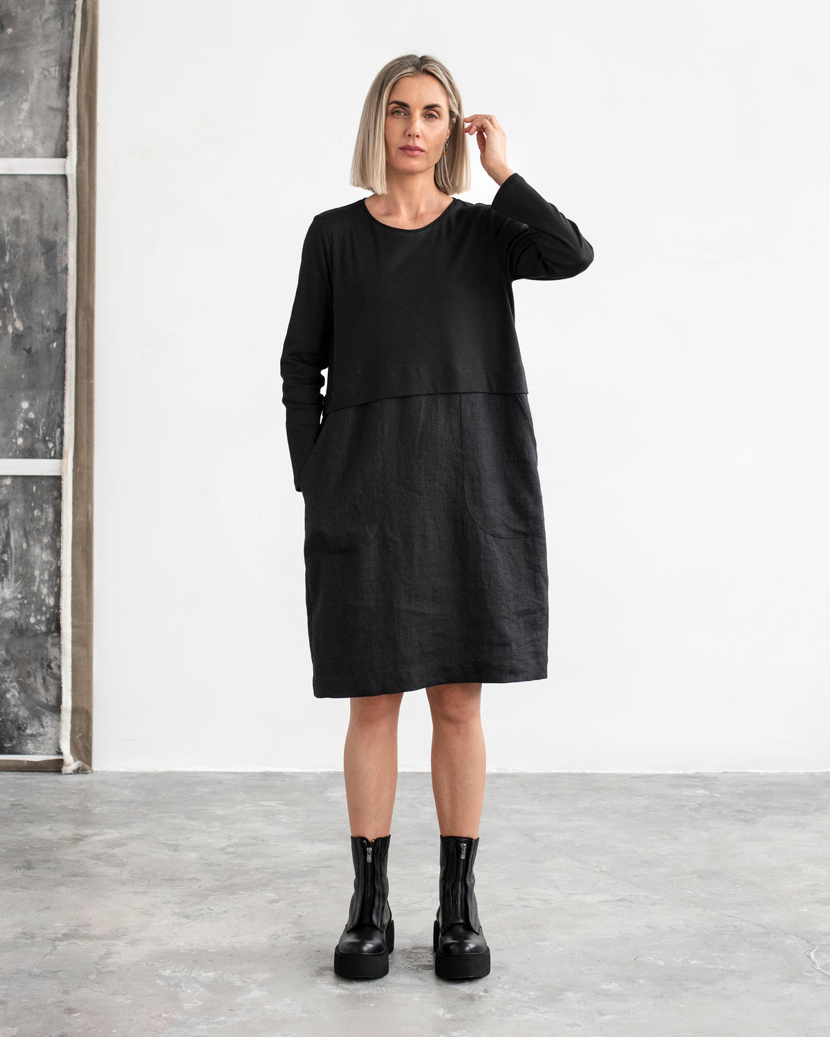 Straight cut linen cotton dress SION
