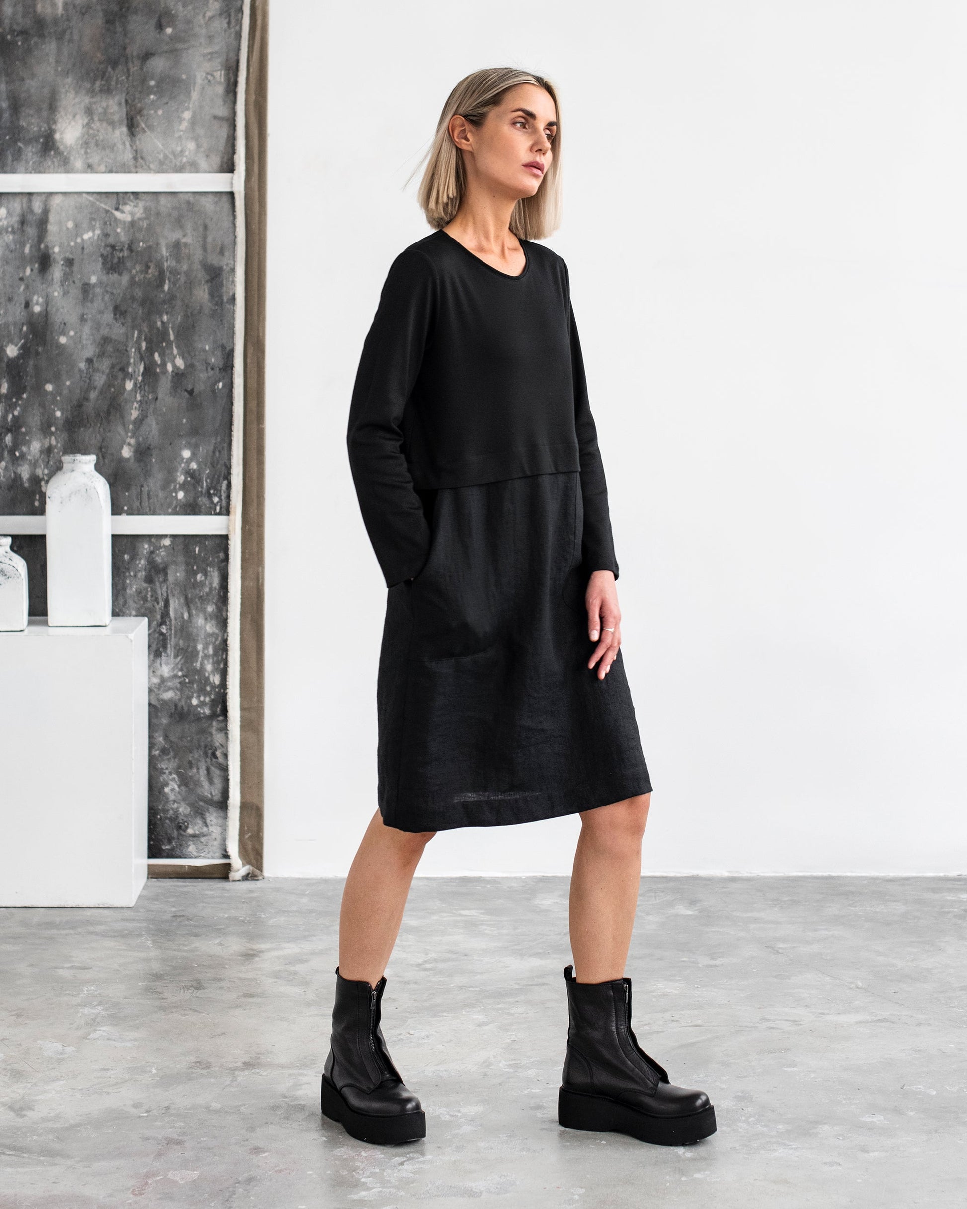 Straight Cut Linen-Cotton Dress SION | MagicLinen Straight Cut Linen-Cotton Dress SION | MagicLinen