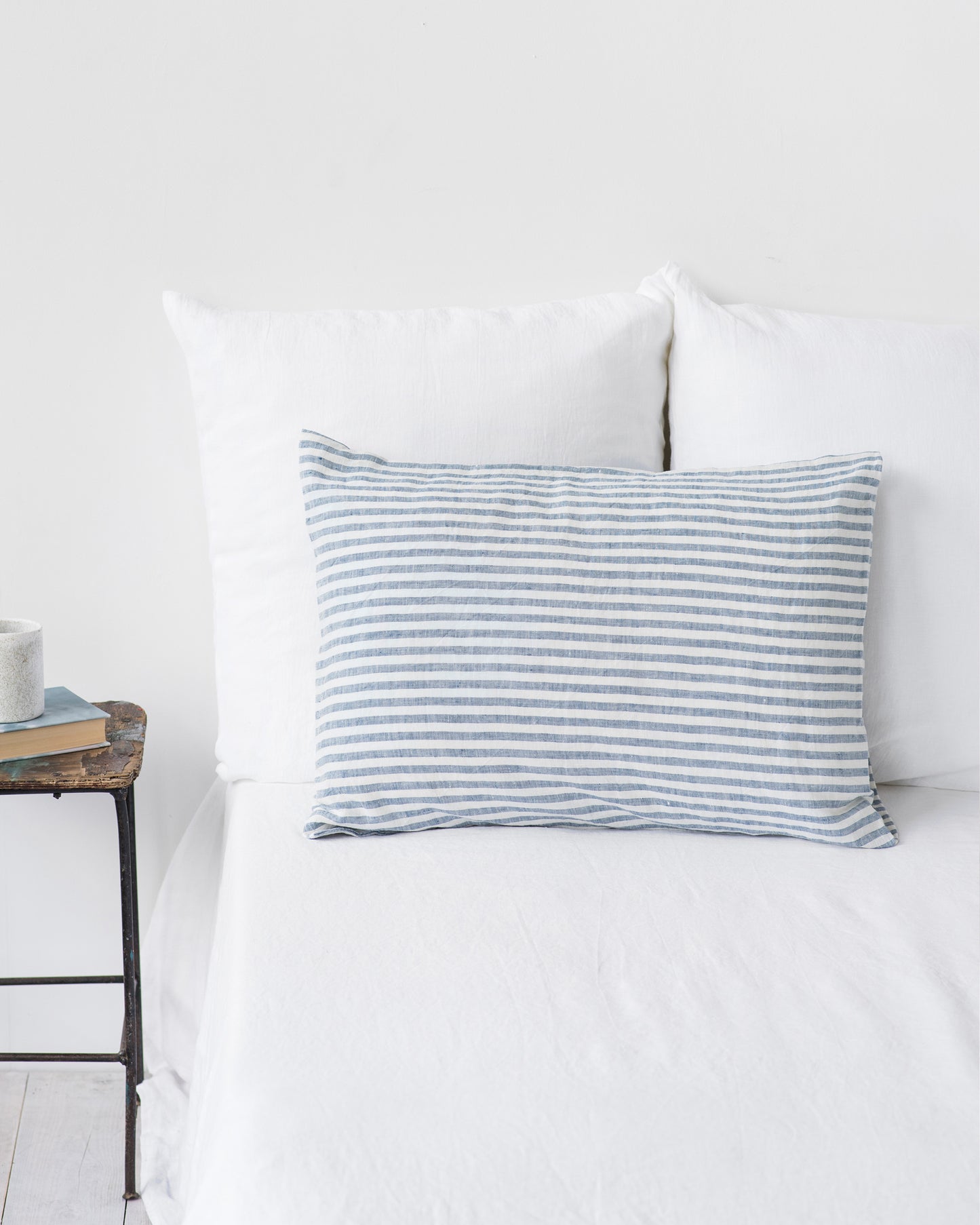 Striped in blue linen pillowcase - MagicLinen