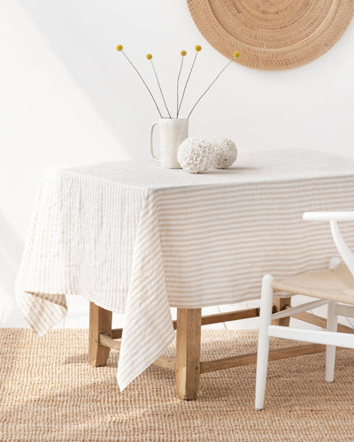 Striped in Natural Linen tablecloth - MagicLinen