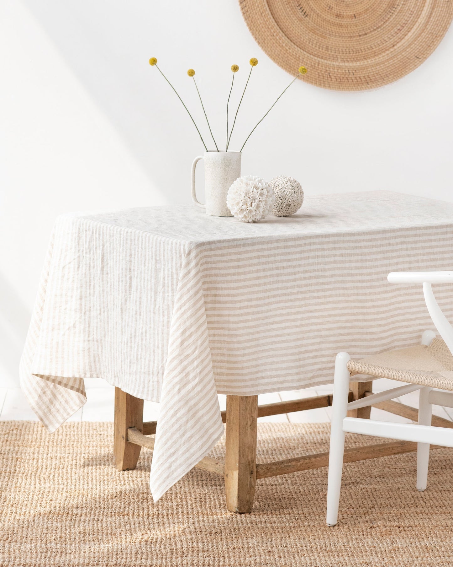 Custom size Striped in natural linen tablecloth - MagicLinen