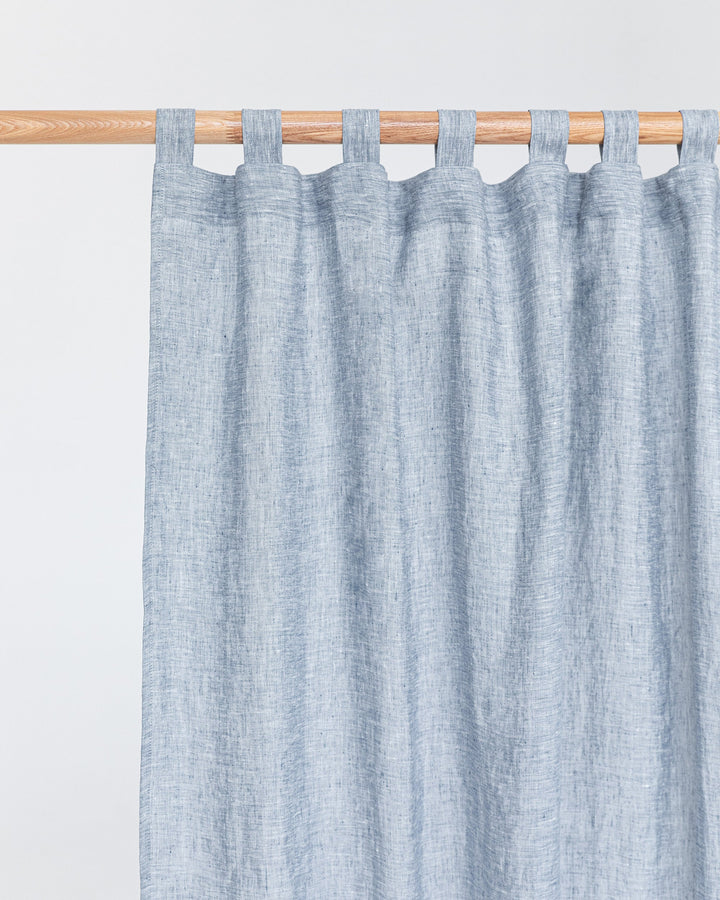Tab top linen curtain panel (1 pcs) in Blue melange - MagicLinen