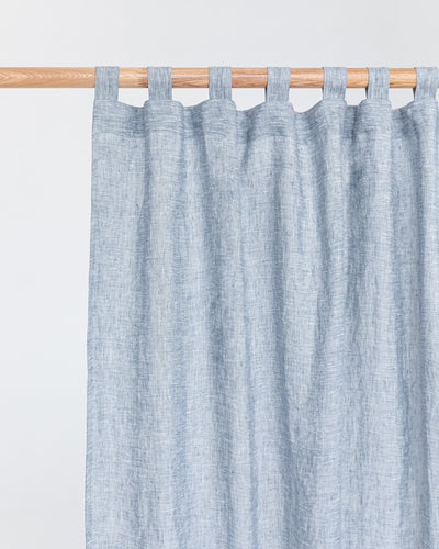 Custom size Tab top linen curtain panel (1 pcs) in Blue melange - MagicLinen