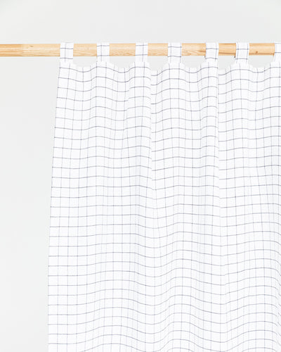 Custom size tab top linen curtain panel (1 pcs) in Charcoal grid - MagicLinen