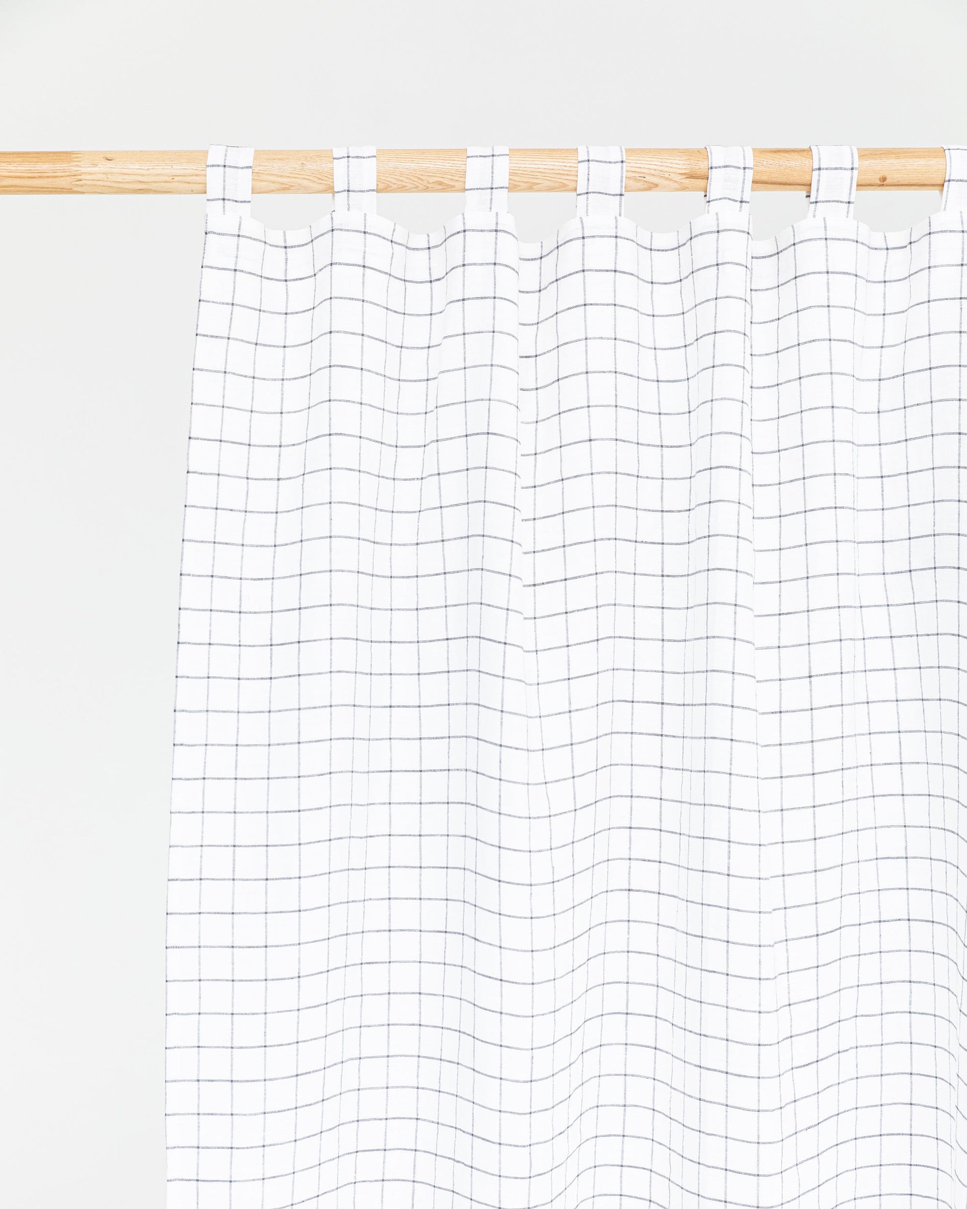 Custom size tab top linen curtain panel (1 pcs) in Charcoal grid - MagicLinen