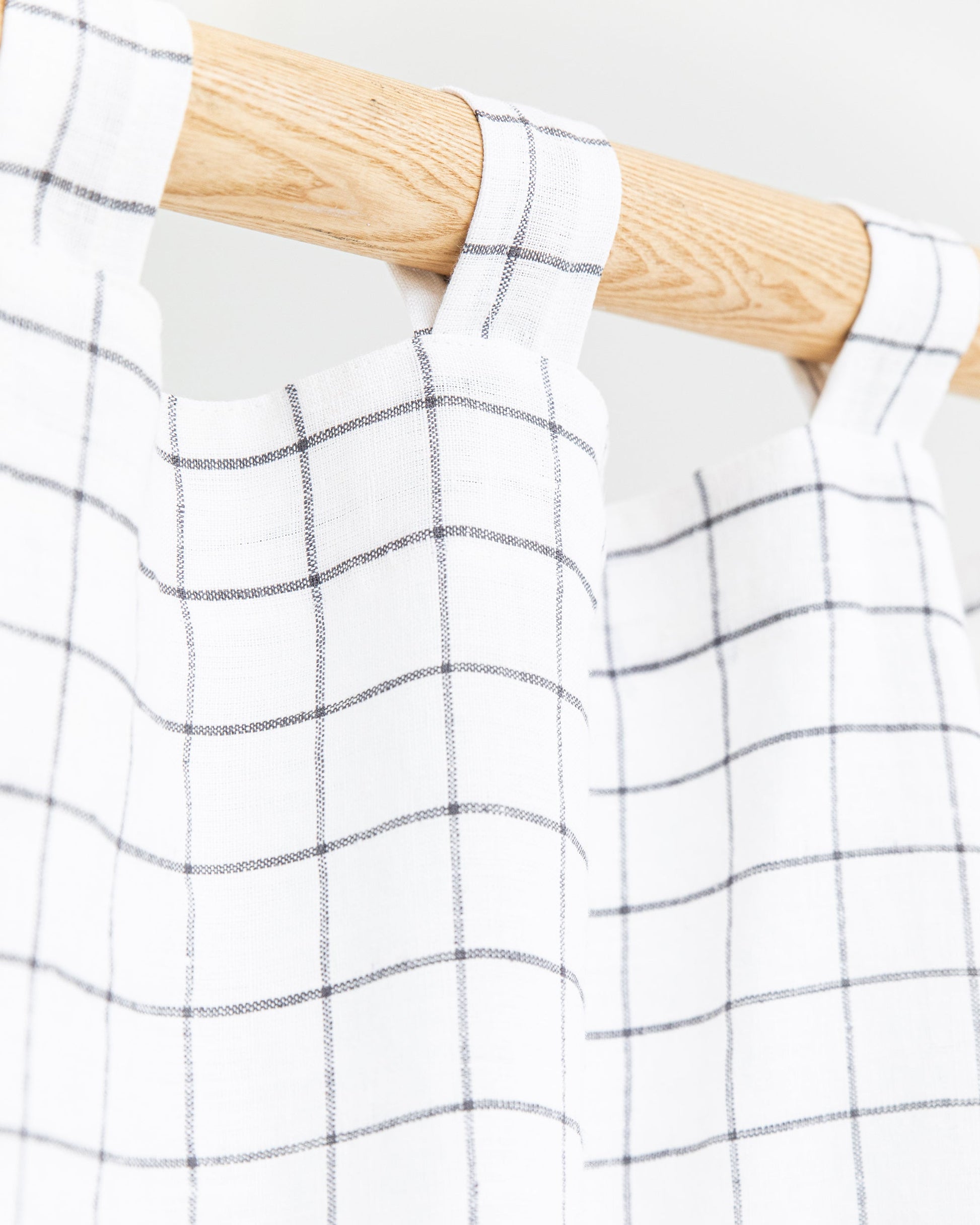 Custom size tab top linen curtain panel (1 pcs) in Charcoal grid - MagicLinen