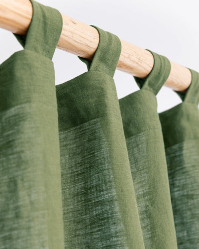 Custom size tab top linen curtain panel (1 pcs) in Forest green - MagicLinen