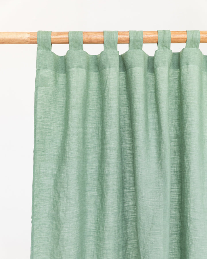 Custom size tab top linen curtain panel (1 pcs) in Matcha green - MagicLinen