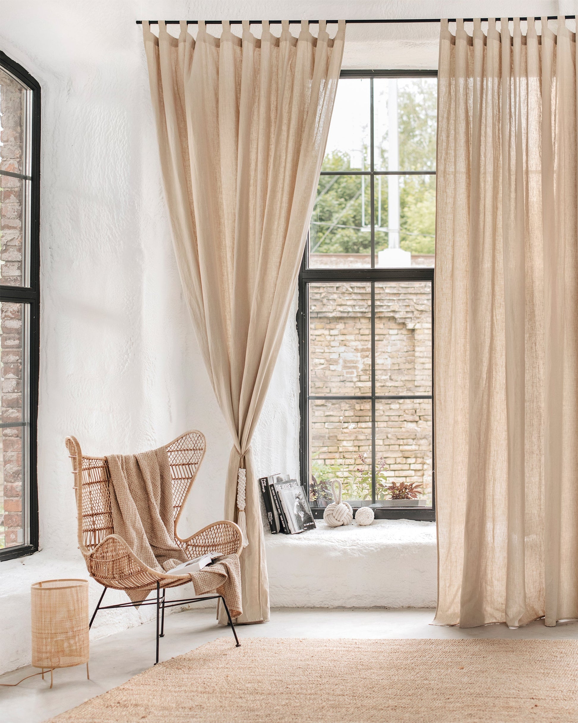 Custom size tab top linen curtain panel (1 pcs) in Natural linen - MagicLinen