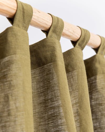 Custom size tab top linen curtain panel (1 pcs) in Olive green - MagicLinen