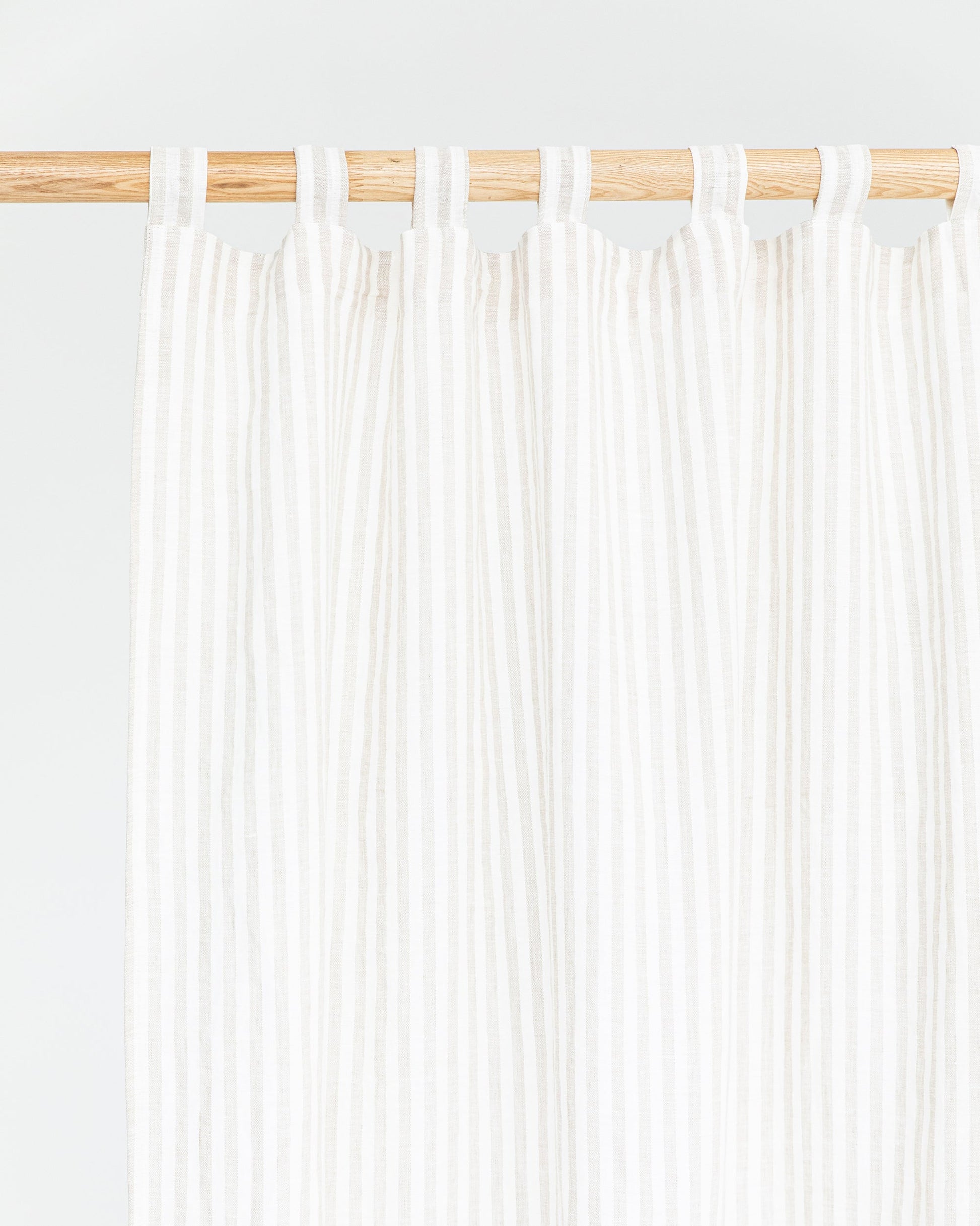 Custom size tab top linen curtain panel (1 pcs) in Striped in natural - MagicLinen