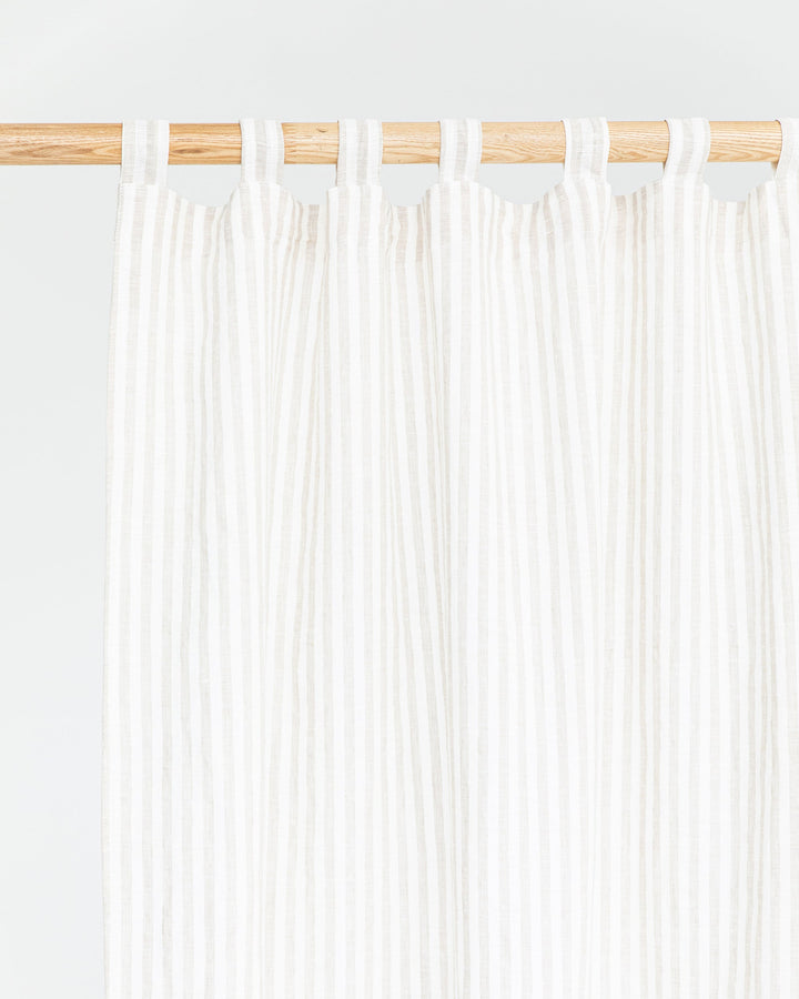 Custom size tab top linen curtain panel (1 pcs) in Striped in natural - MagicLinen