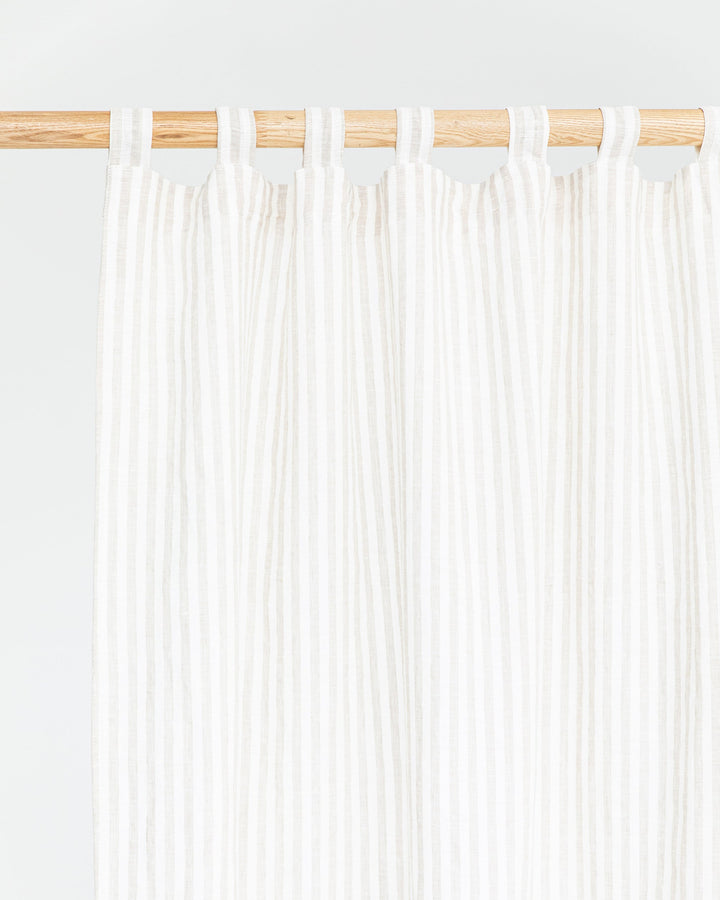 Custom size tab top linen curtain panel (1 pcs) in Striped in natural - MagicLinen