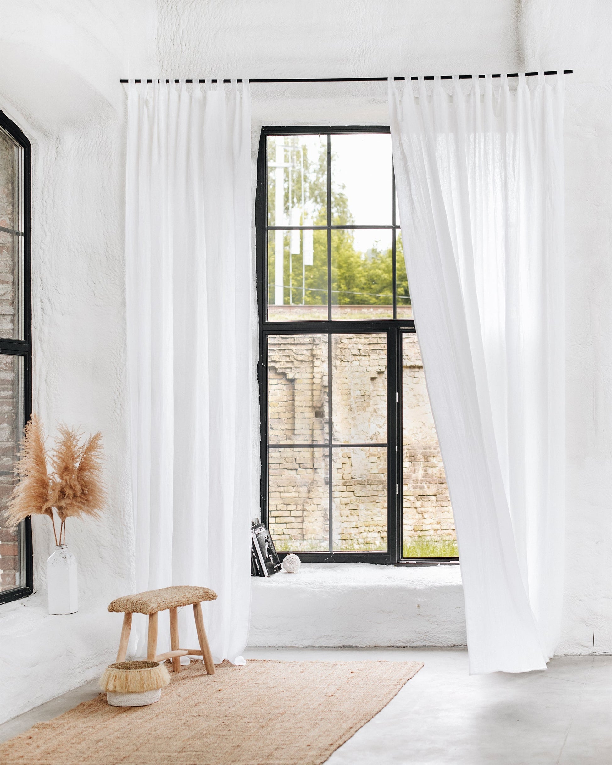 Custom size tab top linen curtain panel (1 pcs) in White - MagicLinen