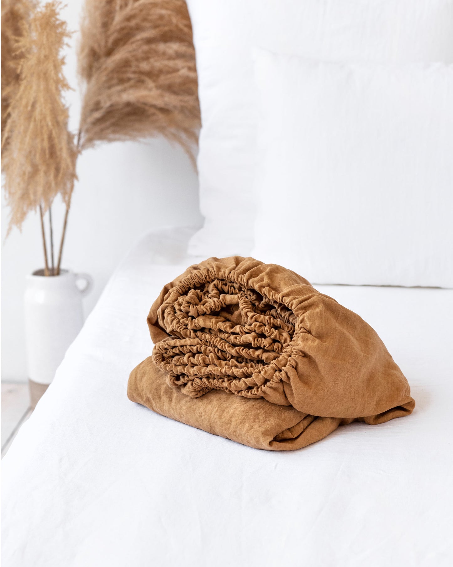 Tan linen fitted sheet - MagicLinen