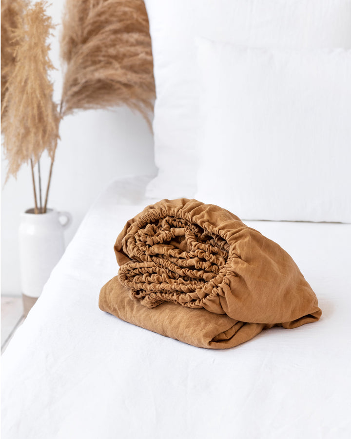 Tan linen fitted sheet - MagicLinen