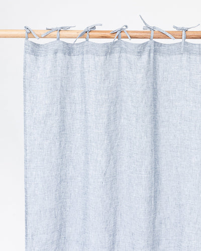 Custom size tie top linen curtain panel (1 pcs) in Blue melange - MagicLinen