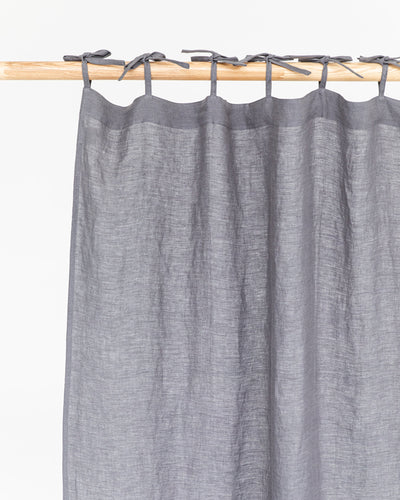 Custom size tie top linen curtain panel (1 pcs) in Charcoal gray - MagicLinen