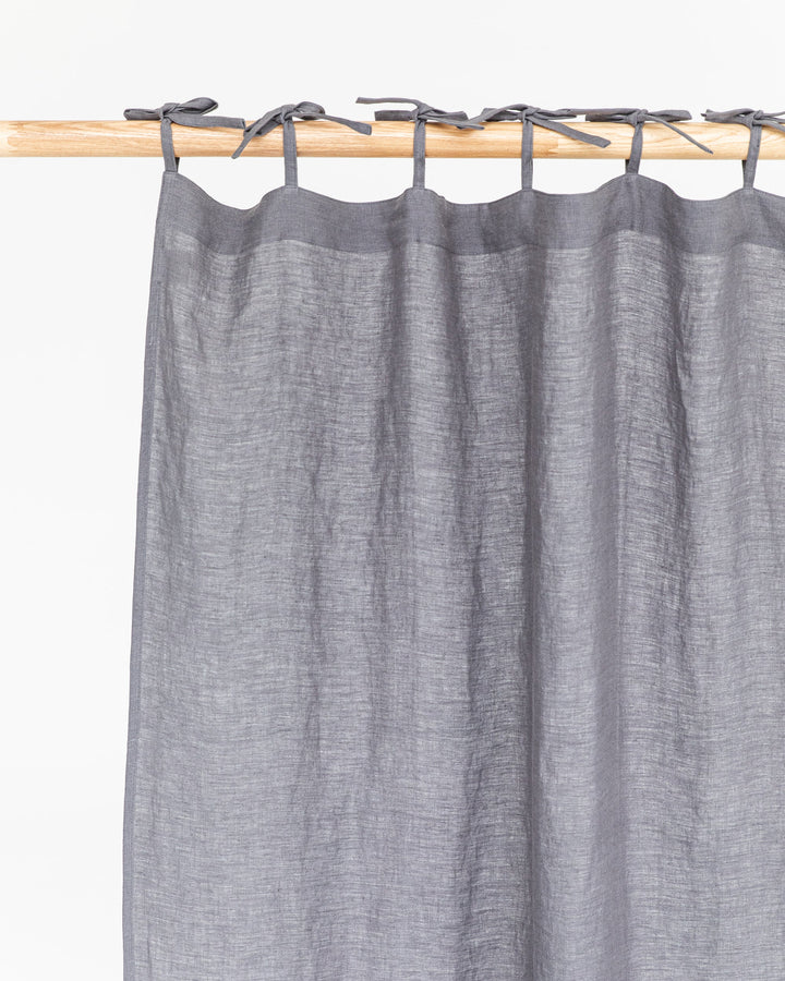 Custom size tie top linen curtain panel (1 pcs) in Charcoal gray - MagicLinen