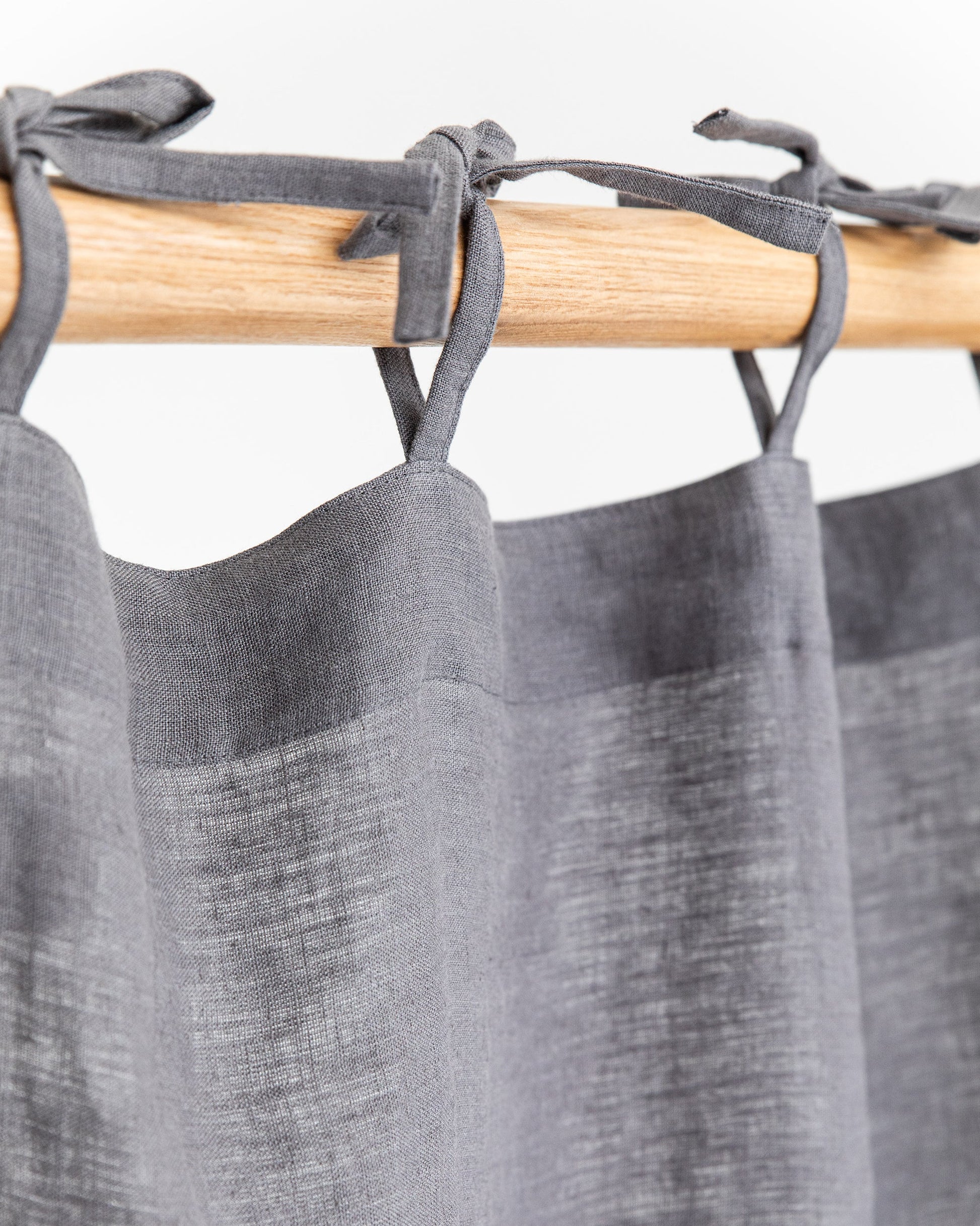 Tie top linen curtain panel (1 pcs) in Charcoal gray - MagicLinen