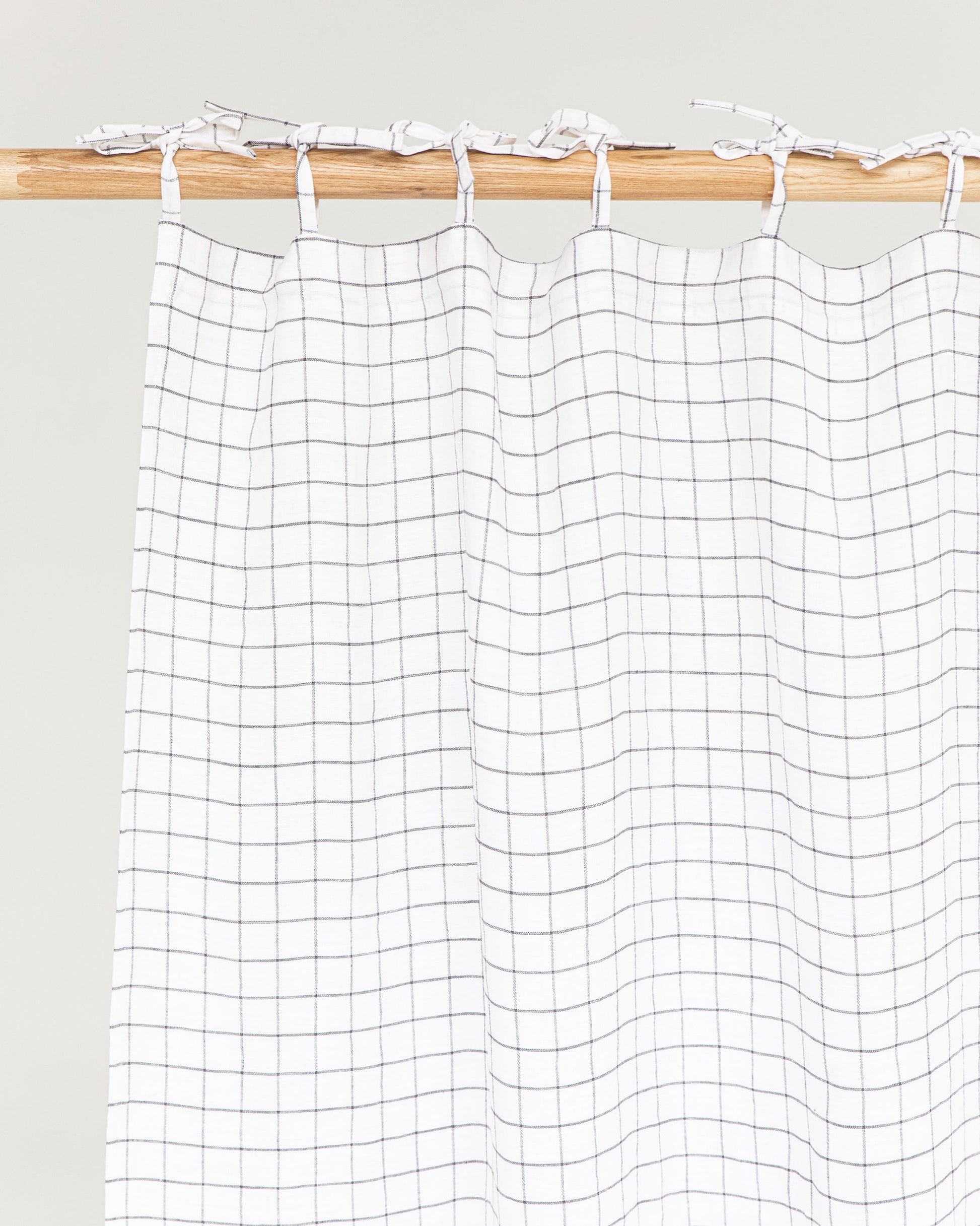 Custom size tie top linen curtain panel (1 pcs) in Charcoal grid - MagicLinen
