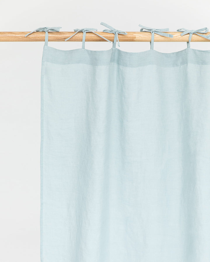 Tie top linen curtain panel (1 pcs) in Dusty blue - MagicLinen