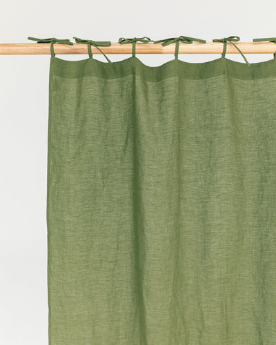 Tie top linen curtain panel (1 pcs) in Forest green - MagicLinen