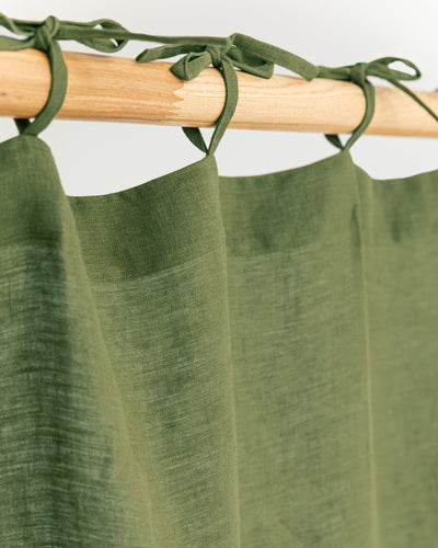 Tie top linen curtain panel (1 pcs) in Forest green - MagicLinen