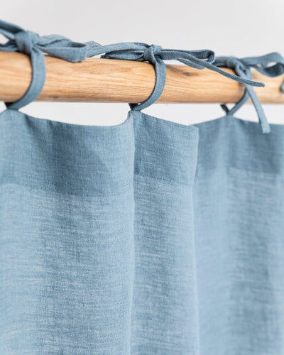 Custom size tie top linen curtain panel (1 pcs) in Gray blue - MagicLinen