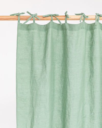 Custom size tie top linen curtain panel (1 pcs) in Matcha green - MagicLinen