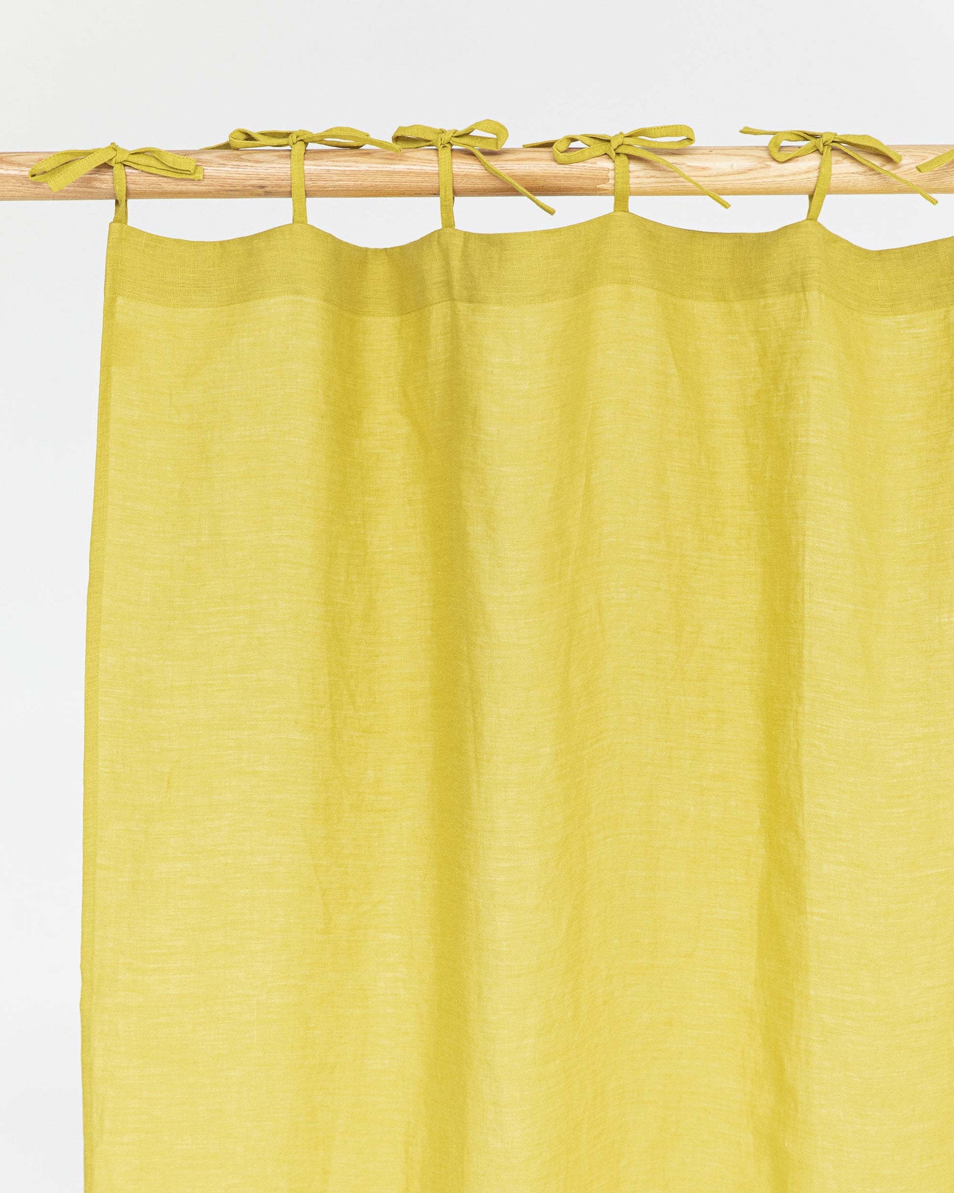 Custom size tie top linen curtain panel (1 pcs) in Moss yellow - MagicLinen