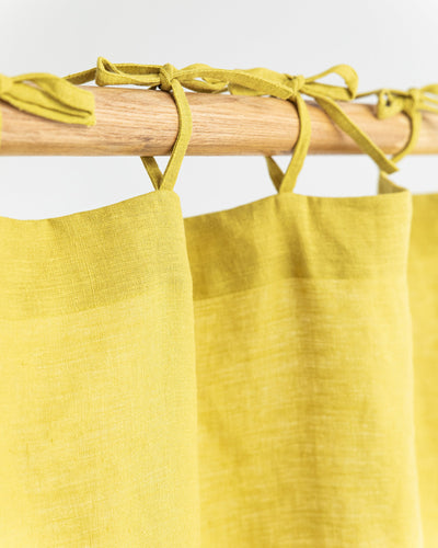 Tie top linen curtain panel (1 pcs) in Moss yellow - MagicLinen