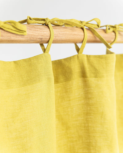 Custom size tie top linen curtain panel (1 pcs) in Moss yellow - MagicLinen