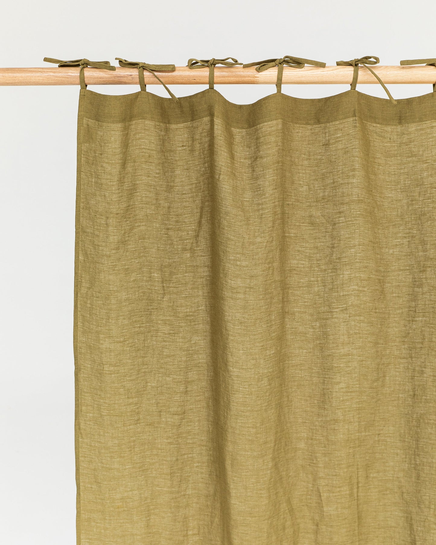 Custom size tie top linen curtain panel (1 pcs) in Olive green - MagicLinen