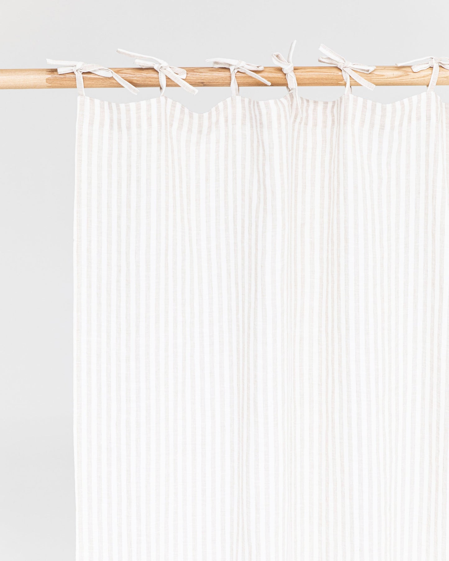 Custom size tie top linen curtain panel (1 pcs) in Striped in natural - MagicLinen