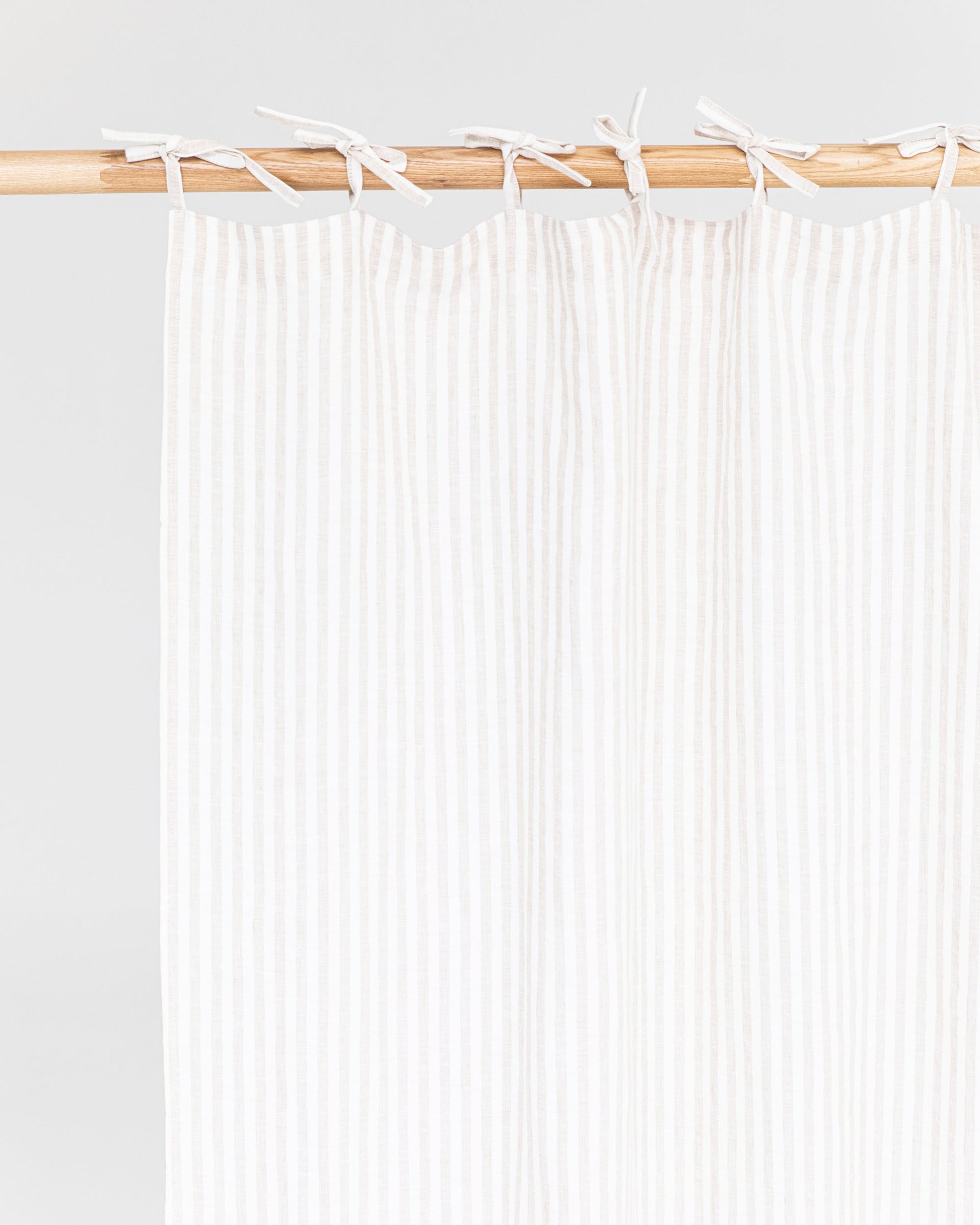 Custom size tie top linen curtain panel (1 pcs) in Striped in natural - MagicLinen