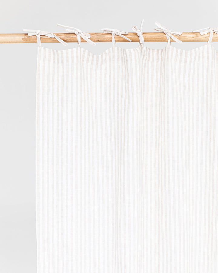 Custom size tie top linen curtain panel (1 pcs) in Striped in natural - MagicLinen