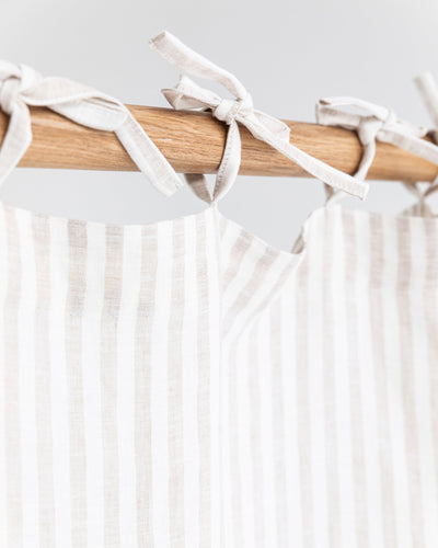 Custom size tie top linen curtain panel (1 pcs) in Striped in natural - MagicLinen
