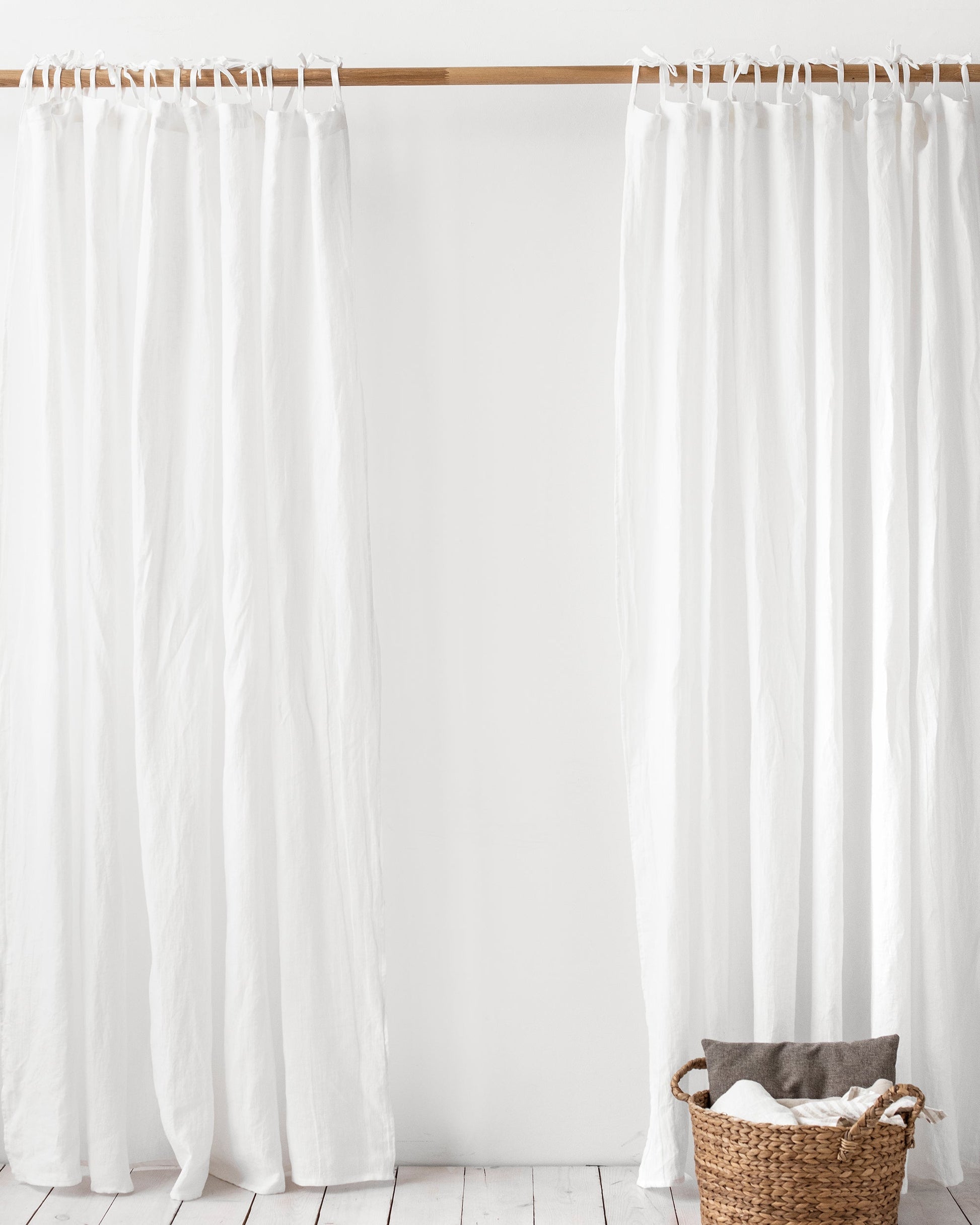 Custom size tie top linen curtain panel (1 pcs) in White - MagicLinen