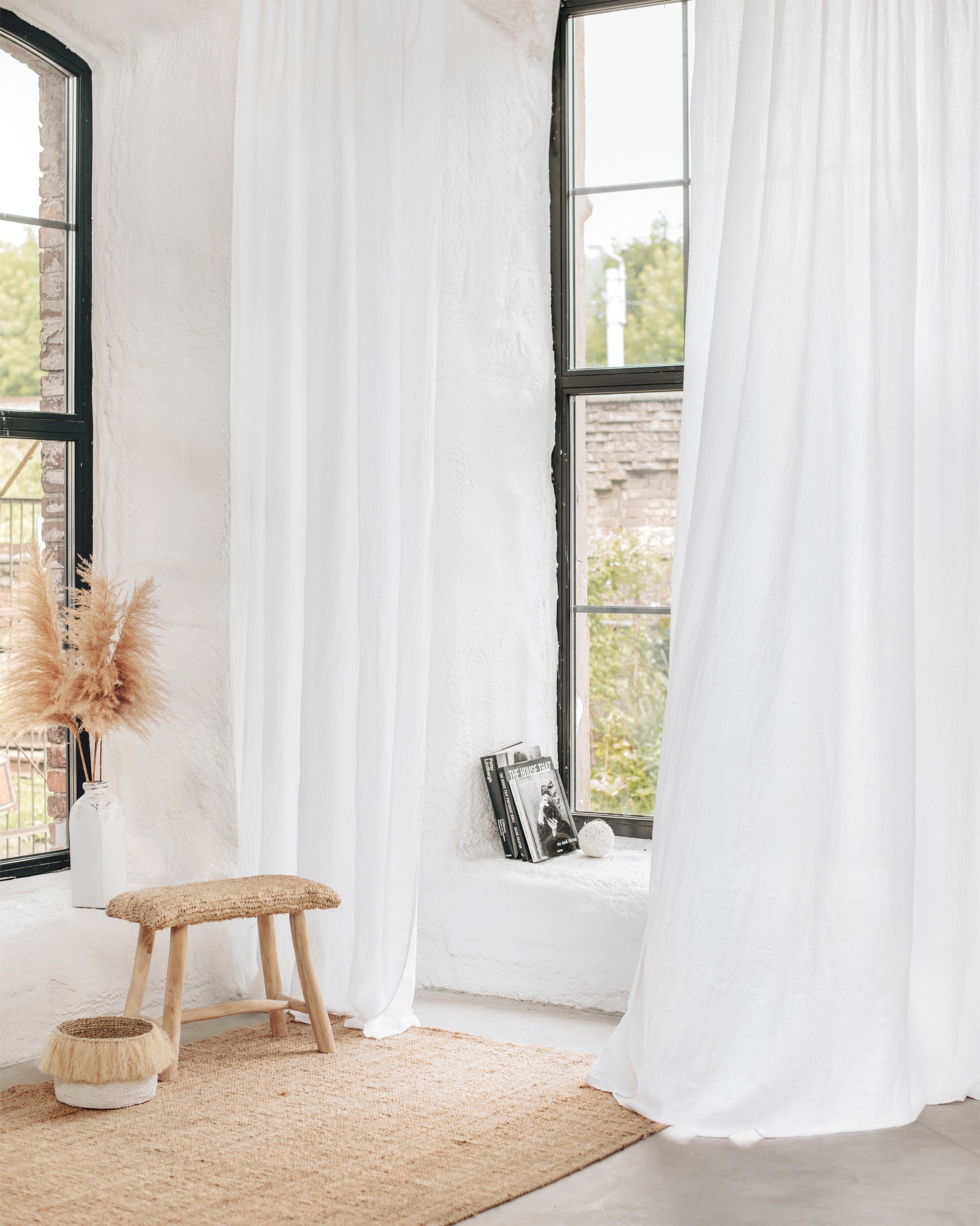 Tie top linen curtain panel (1 pcs) in White - MagicLinen