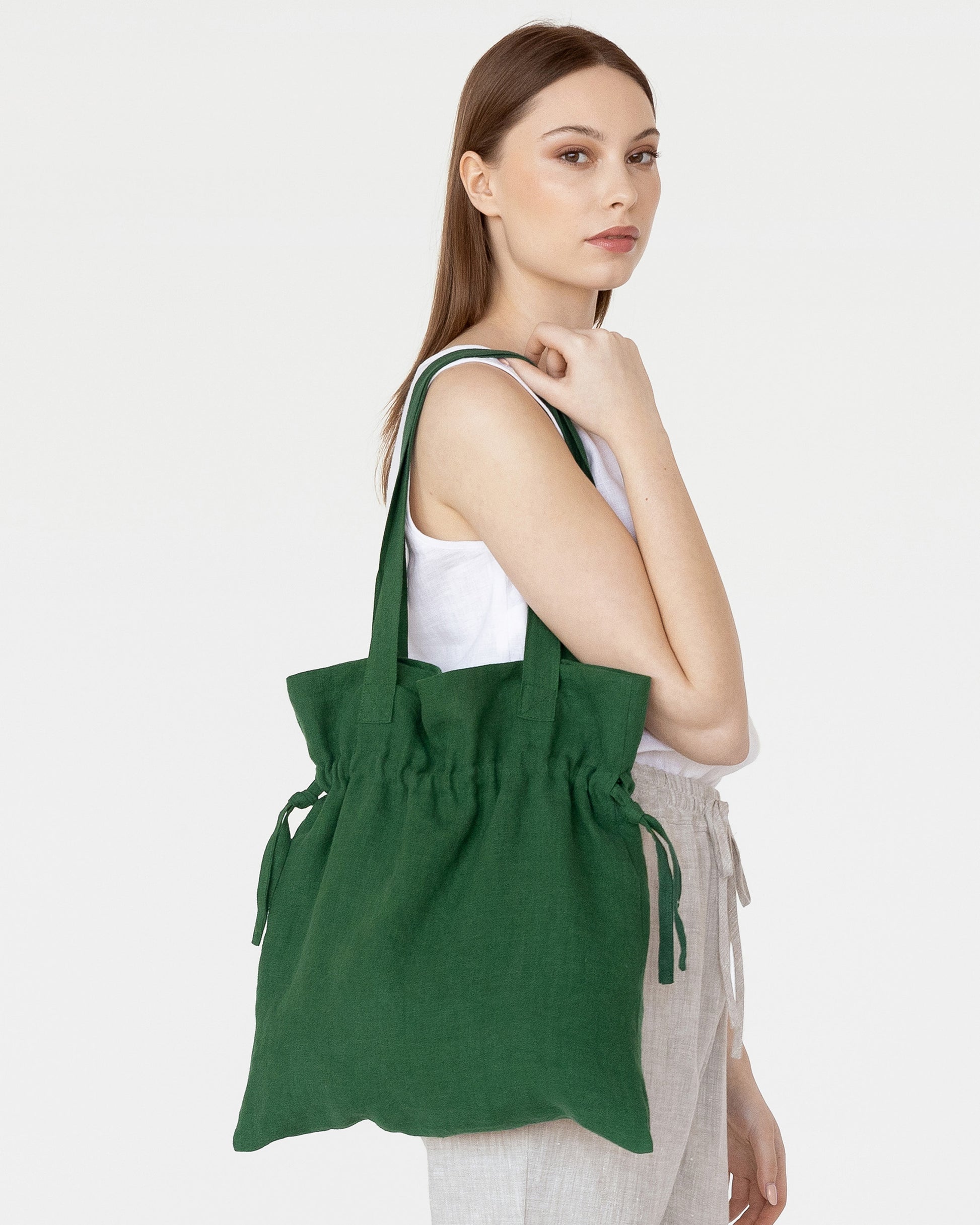 Linen tie tote bag in Green - MagicLinen