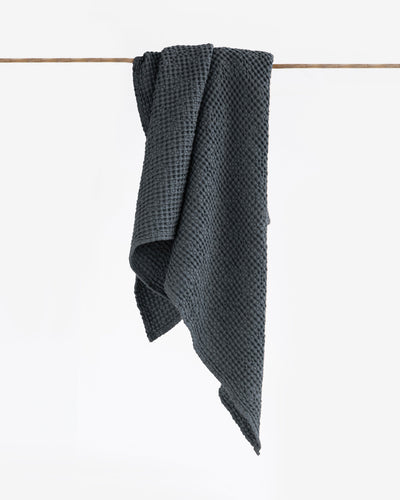 Dark Grey linen bath towel waffle, gift for men - Linenbee