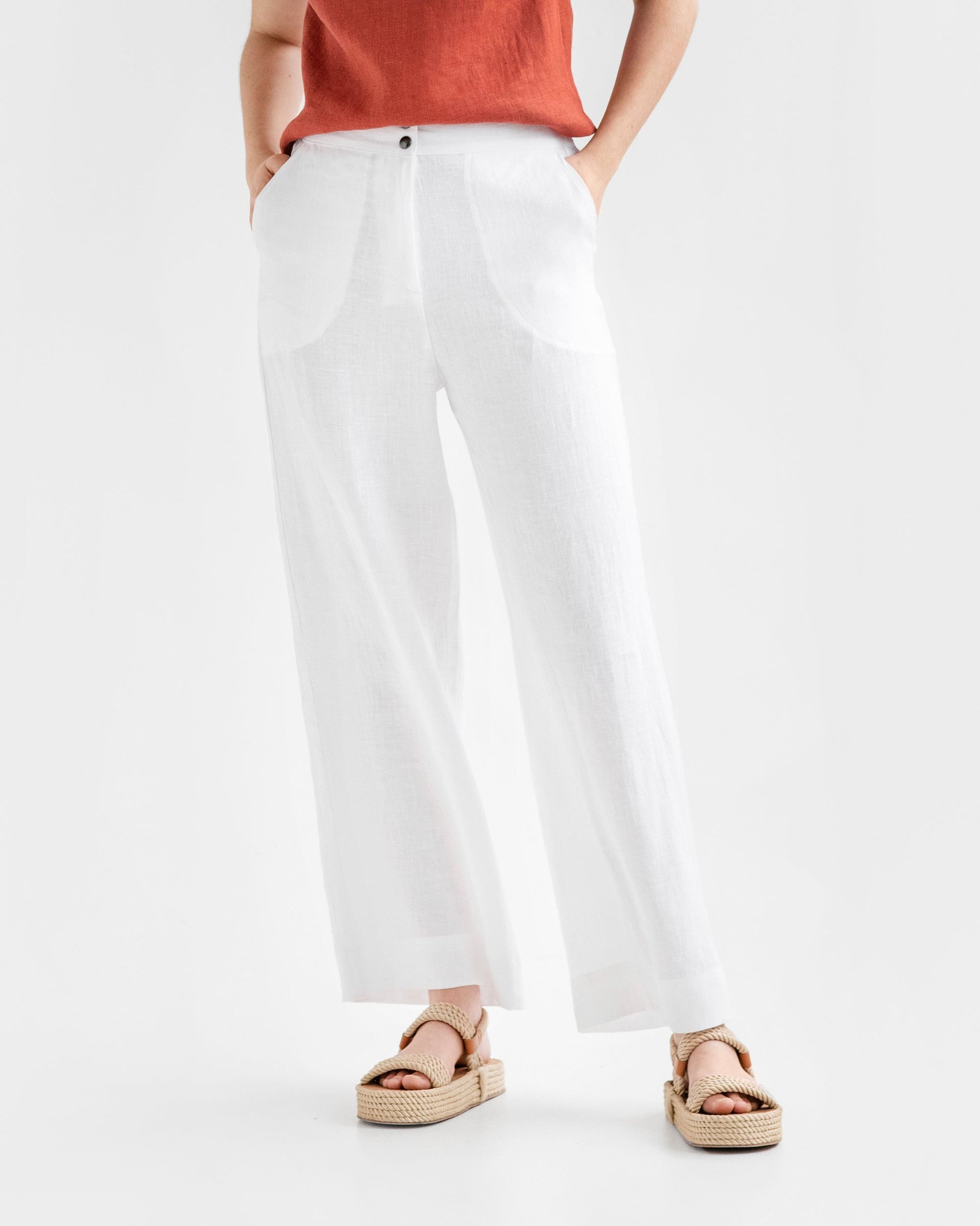 Wide linen pants BANFF in white - MagicLinen