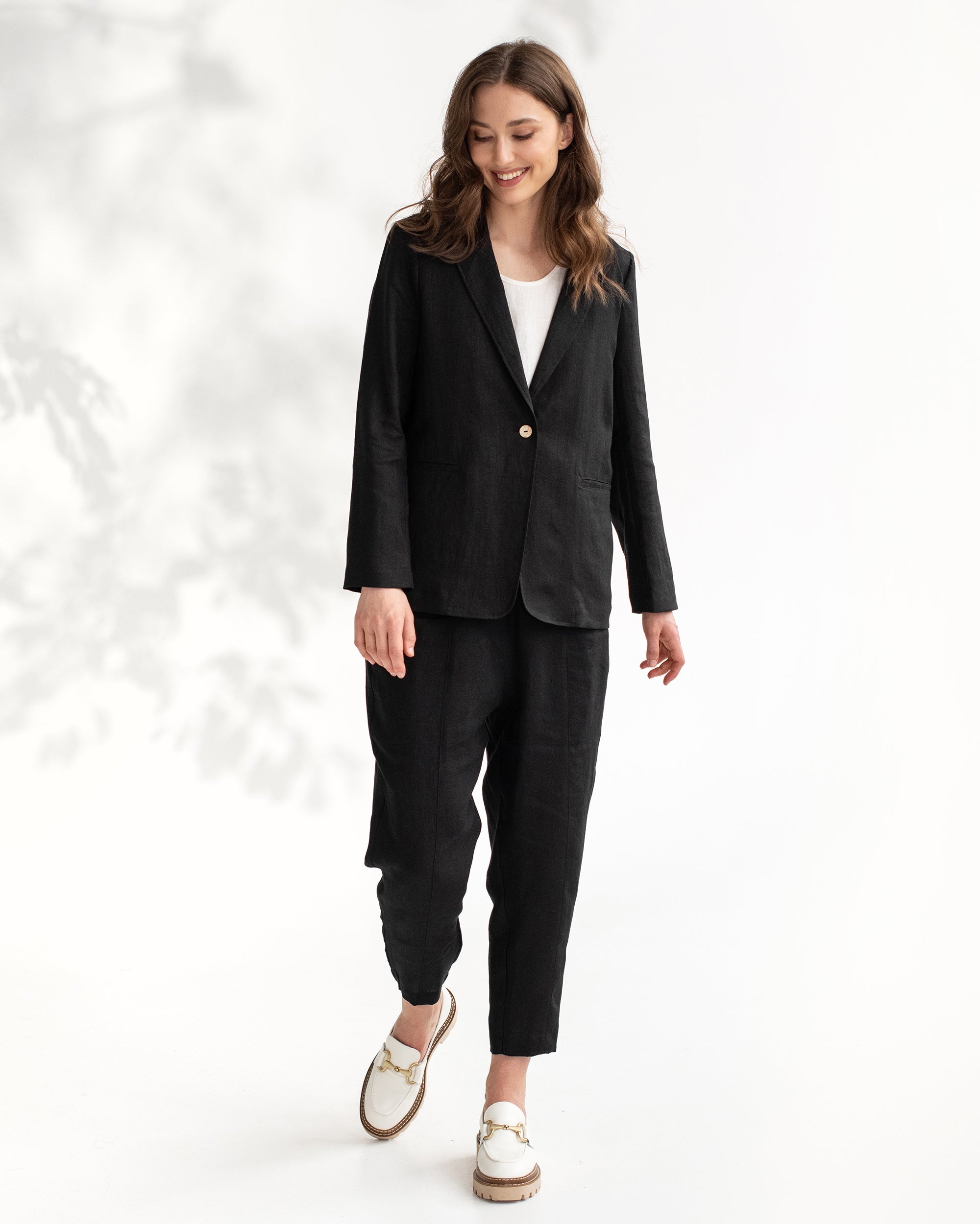 Ladies black sale linen blazer