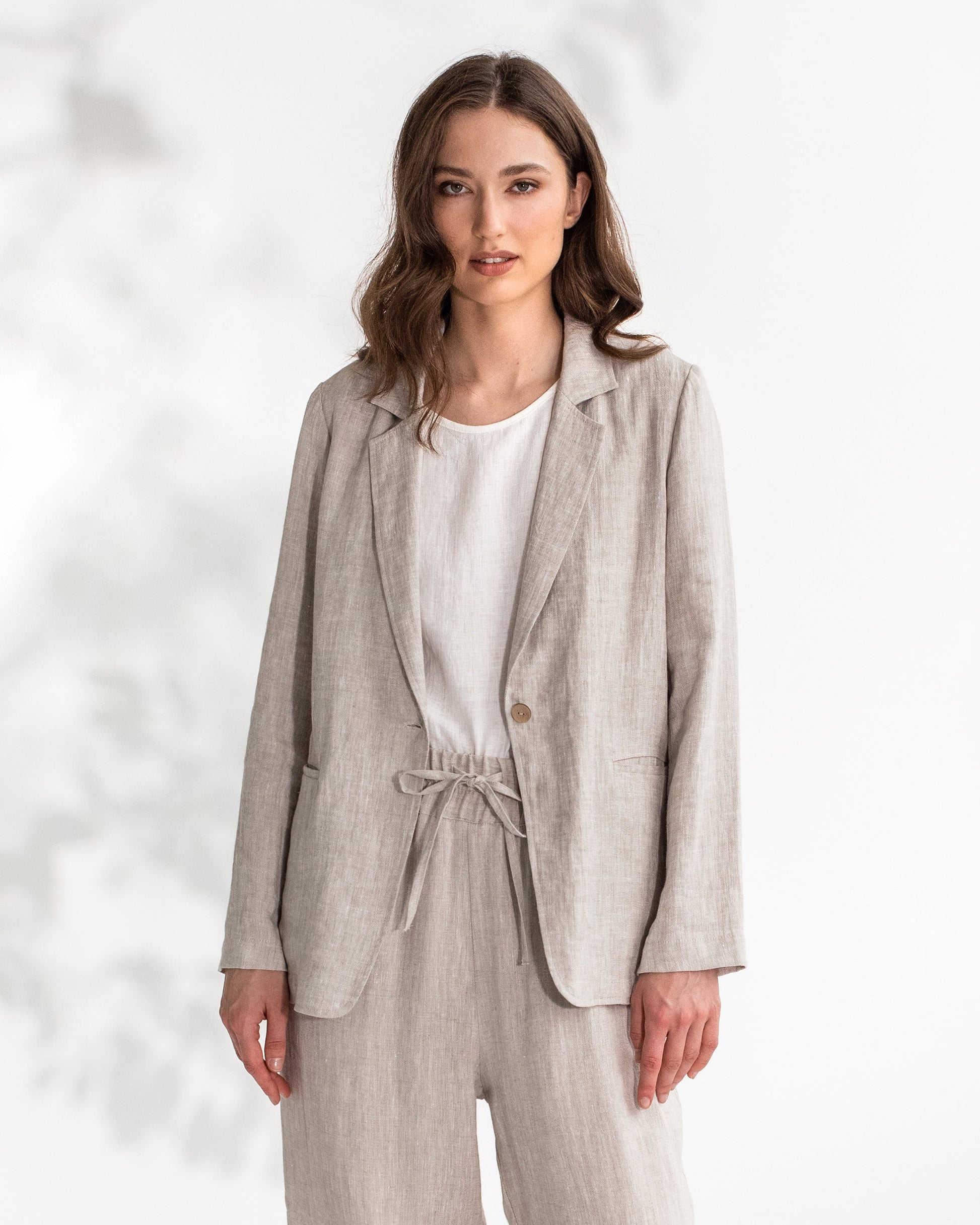 Beige blazer in linen-cotton blend – Marie Méro